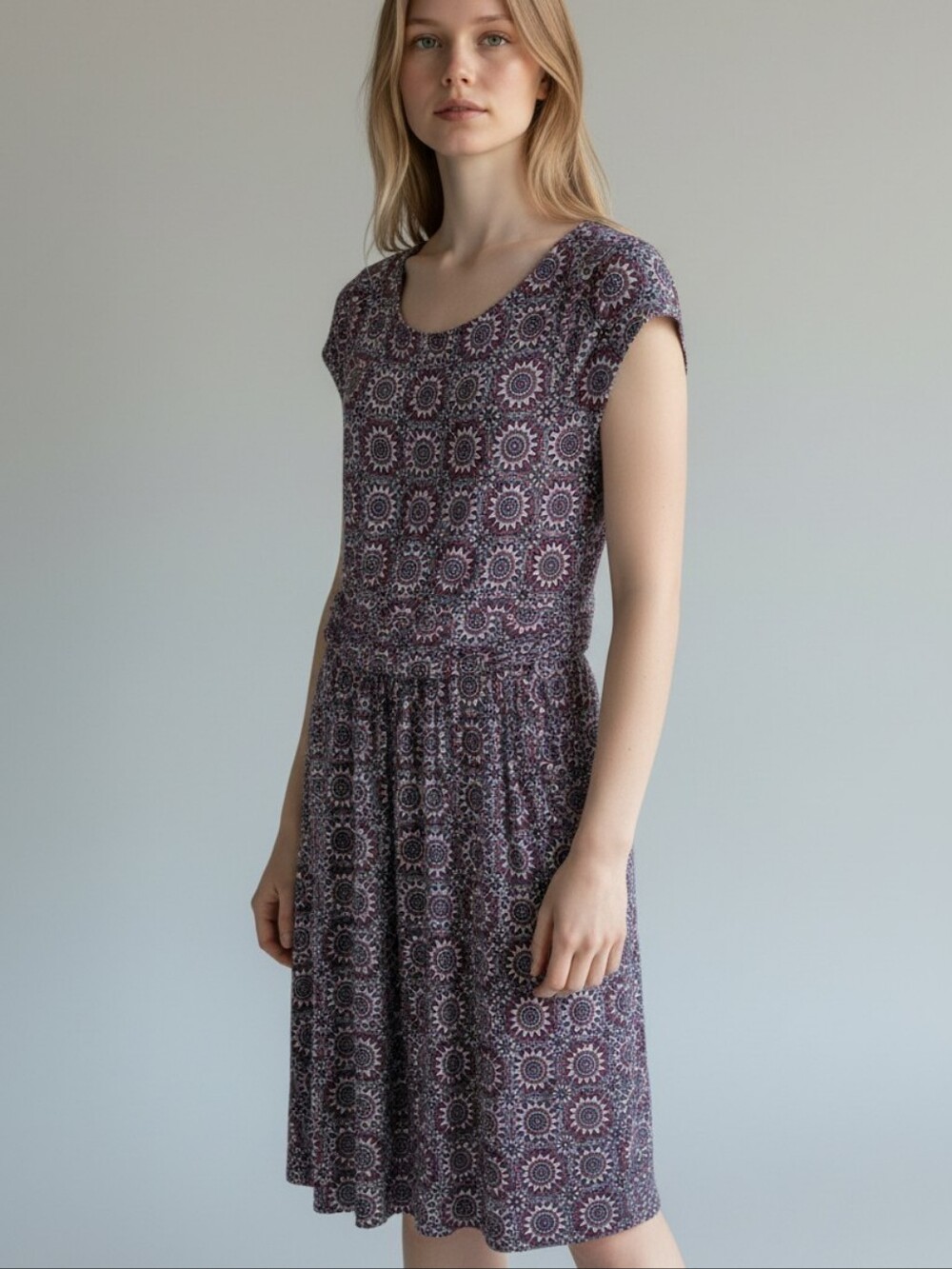 Boden Amelie Short Sleeve Jersey Knit Midi Dress Geometric Pattern Size 6